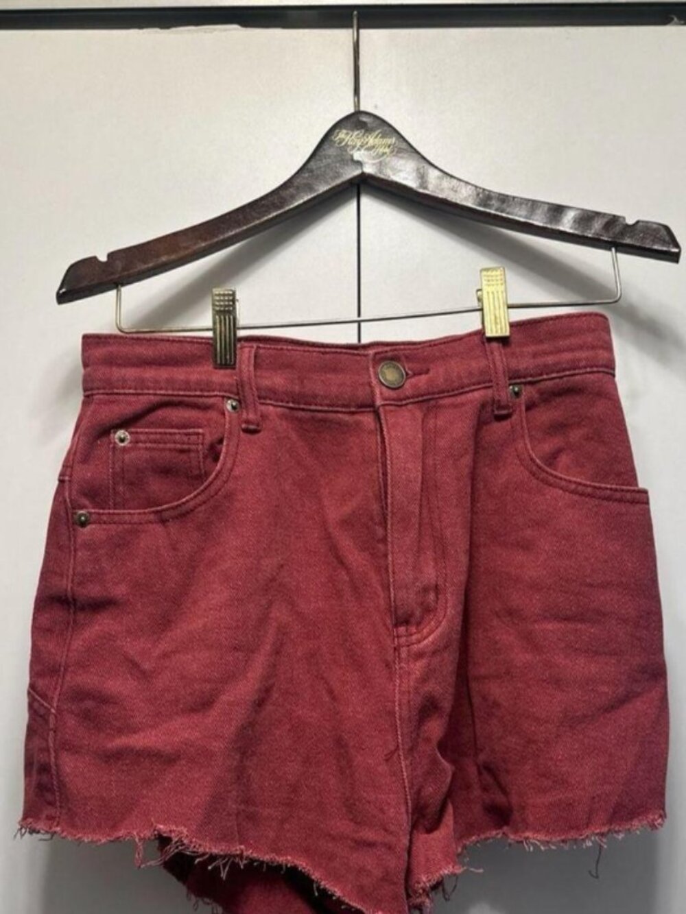 Nasty Gal Maroon Star Patch Cut-Off High Waisted Denim Shorts